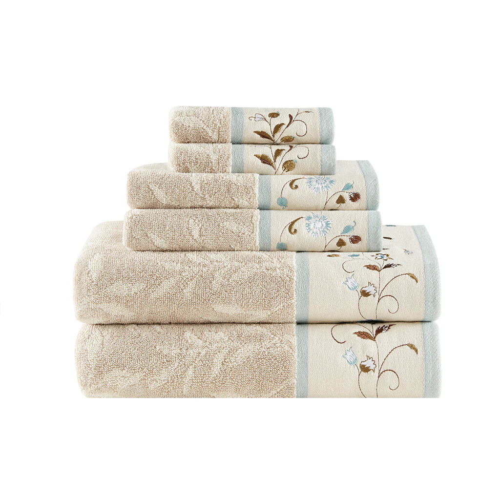 Serene Embroidered Cotton Jacquard 6-Piece Towel Set - Image 8