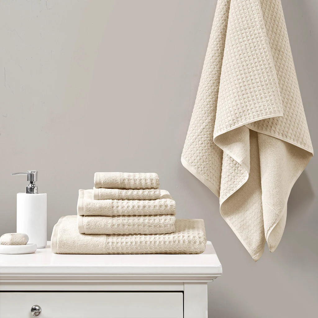 Spa Waffle Cotton Waffle Jacquard Antimicrobial Bath Towel 6-Piece Set - Image 3