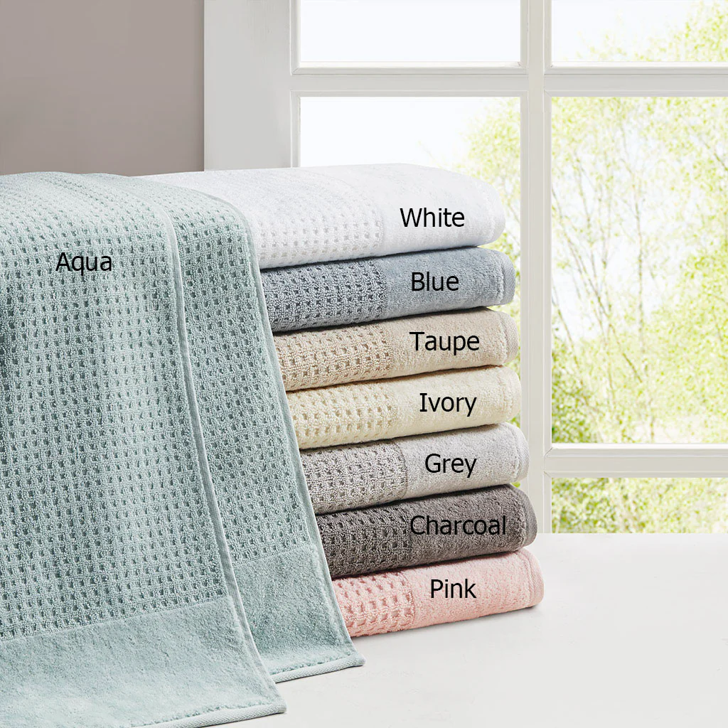Spa Waffle Cotton Waffle Jacquard Antimicrobial Bath Towel 6-Piece Set - Image 32
