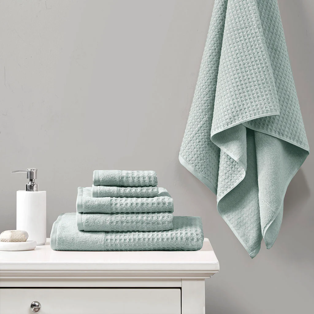 Spa Waffle Cotton Waffle Jacquard Antimicrobial Bath Towel 6-Piece Set - Image 4