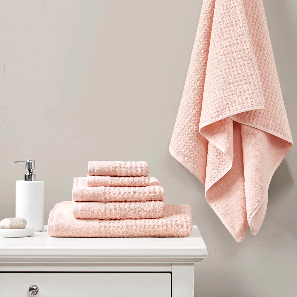 Spa Waffle Cotton Waffle Jacquard Antimicrobial Bath Towel 6-Piece Set - Image 5