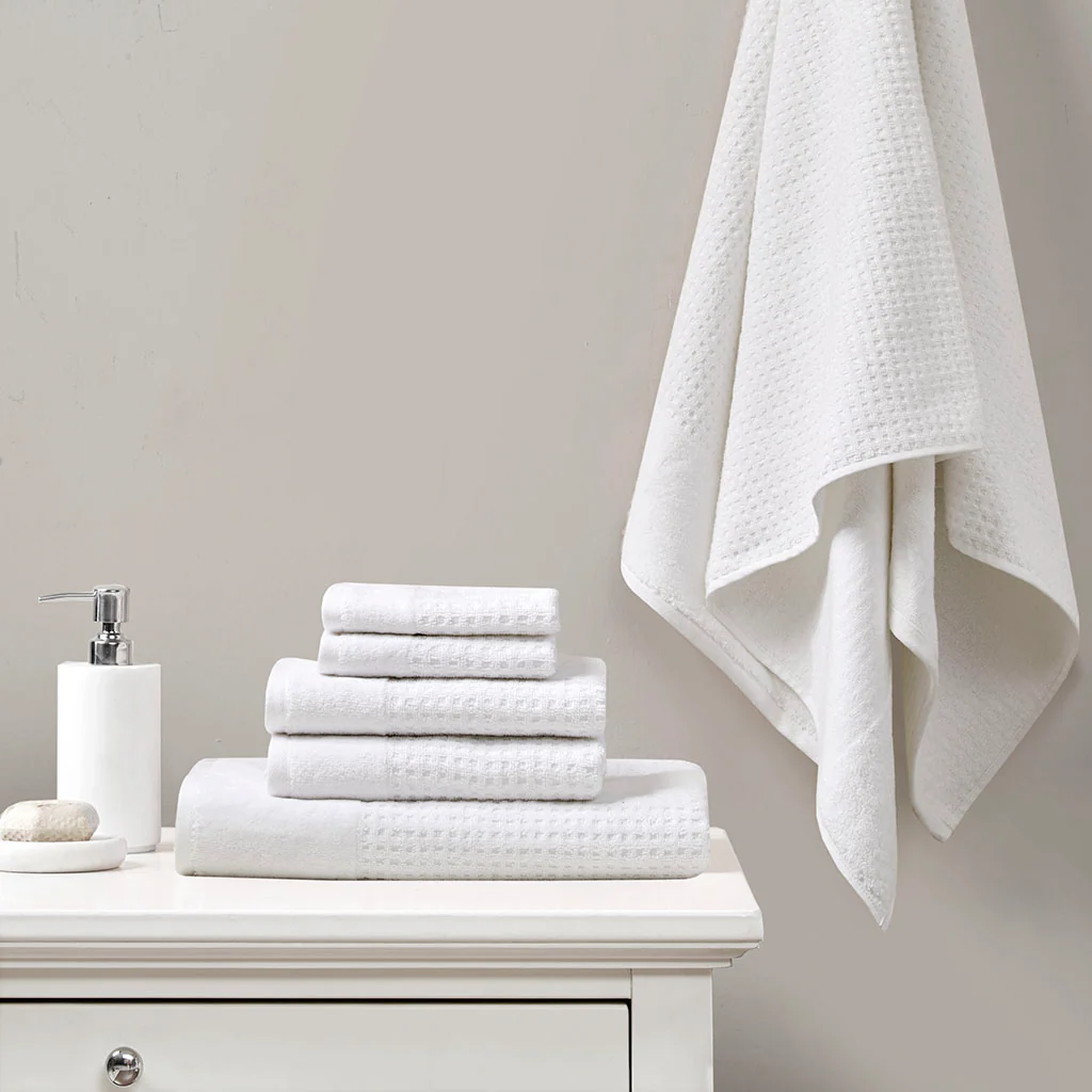 Spa Waffle Cotton Waffle Jacquard Antimicrobial Bath Towel 6-Piece Set - Image 6