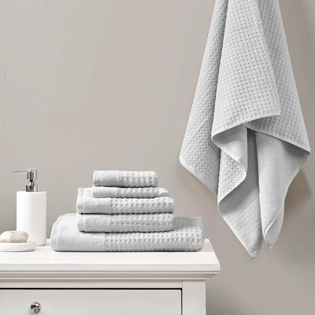 Spa Waffle Cotton Waffle Jacquard Antimicrobial Bath Towel 6-Piece Set - Image 7