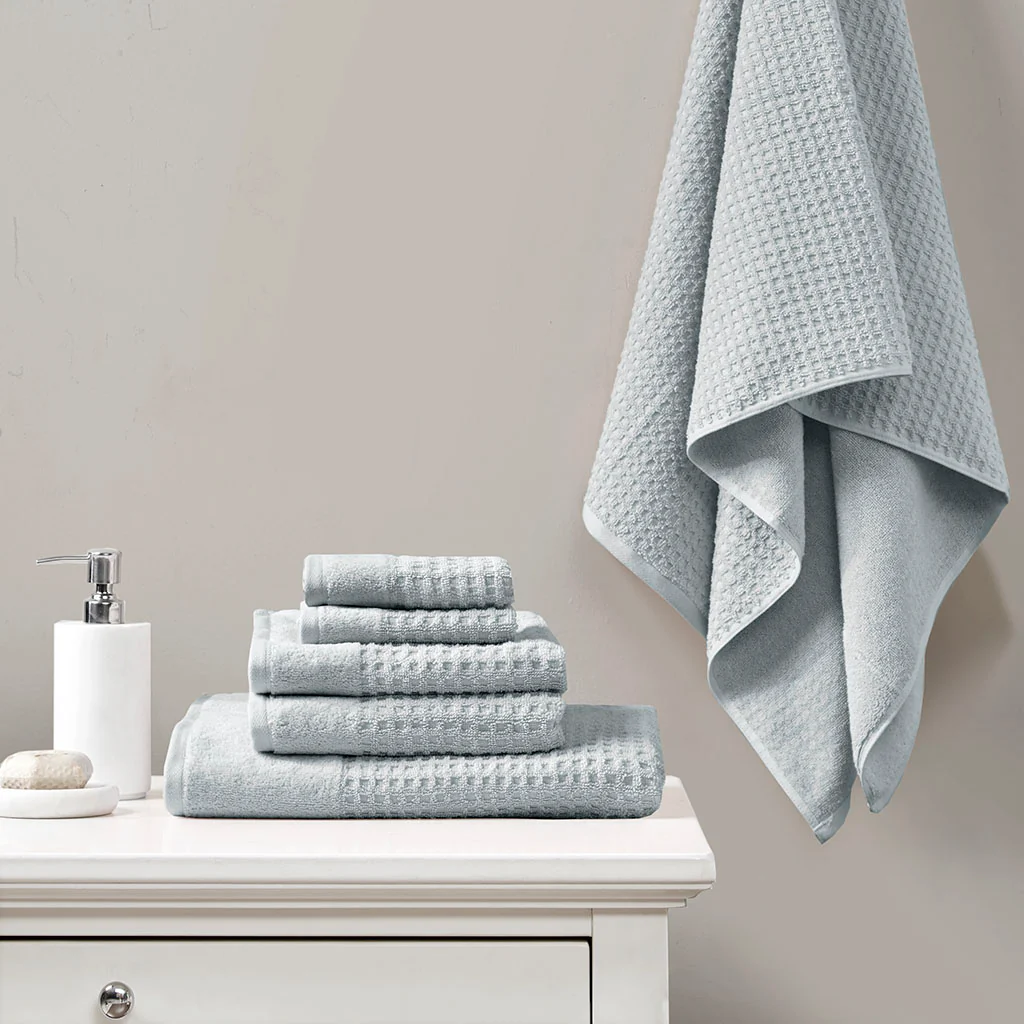 Spa Waffle Cotton Waffle Jacquard Antimicrobial Bath Towel 6-Piece Set - Image 8