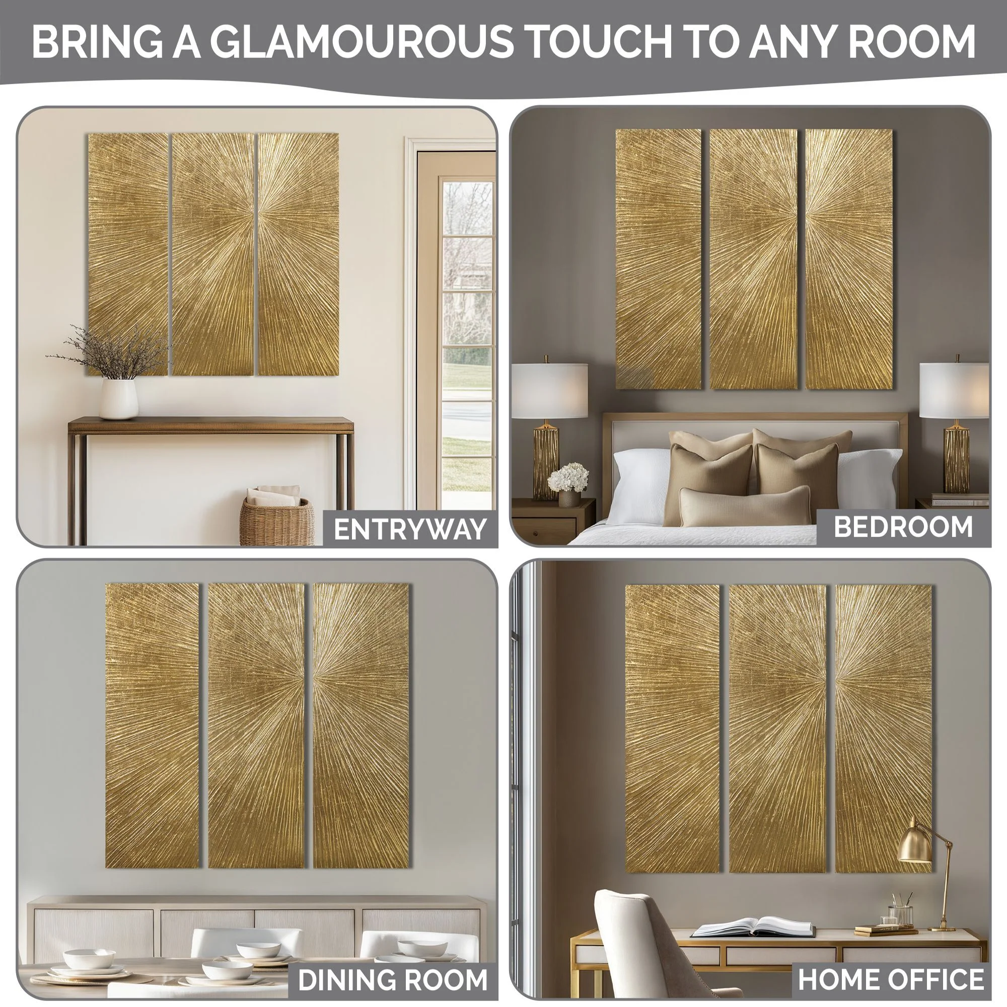 Sunburst Hand Painted Triptych 3-Piece Dimensional Resin Wall Art Set - Image 35