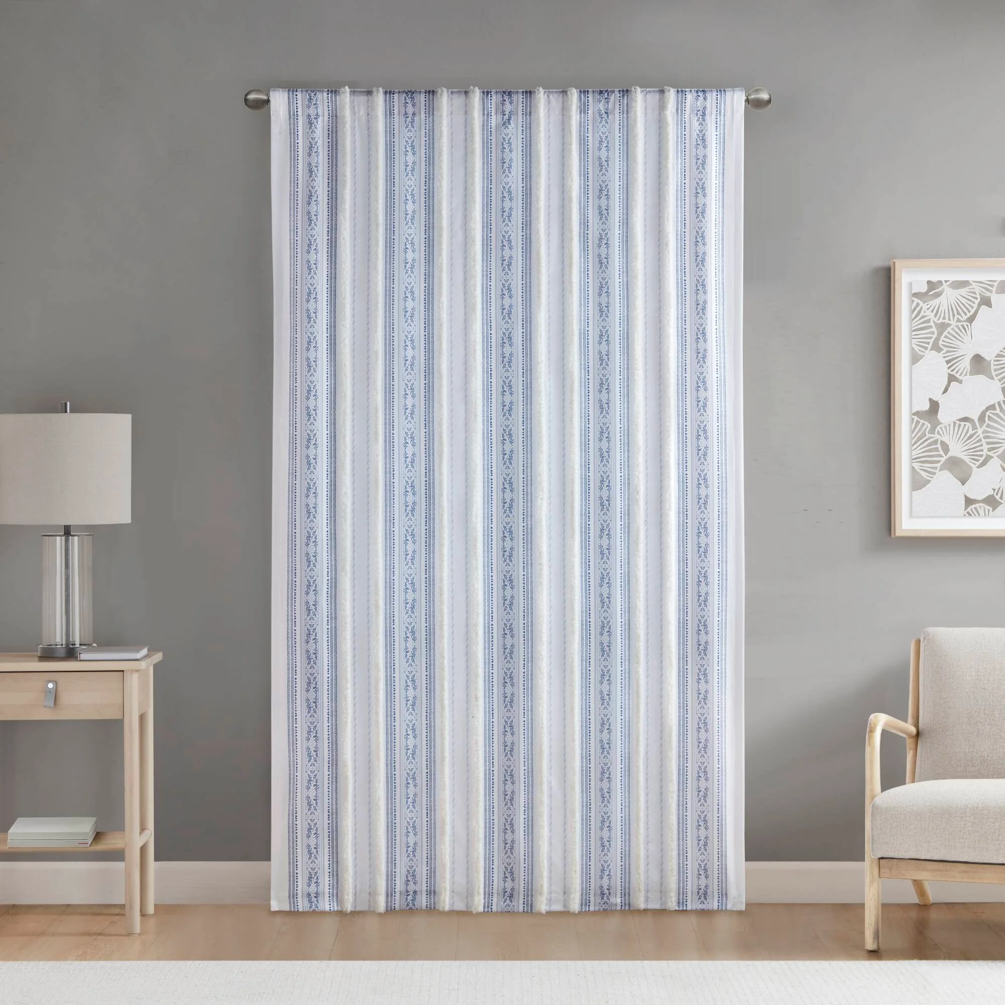Veronica Poly Printed Curtain Panel with Tufted Stripe and Lining - Image 3