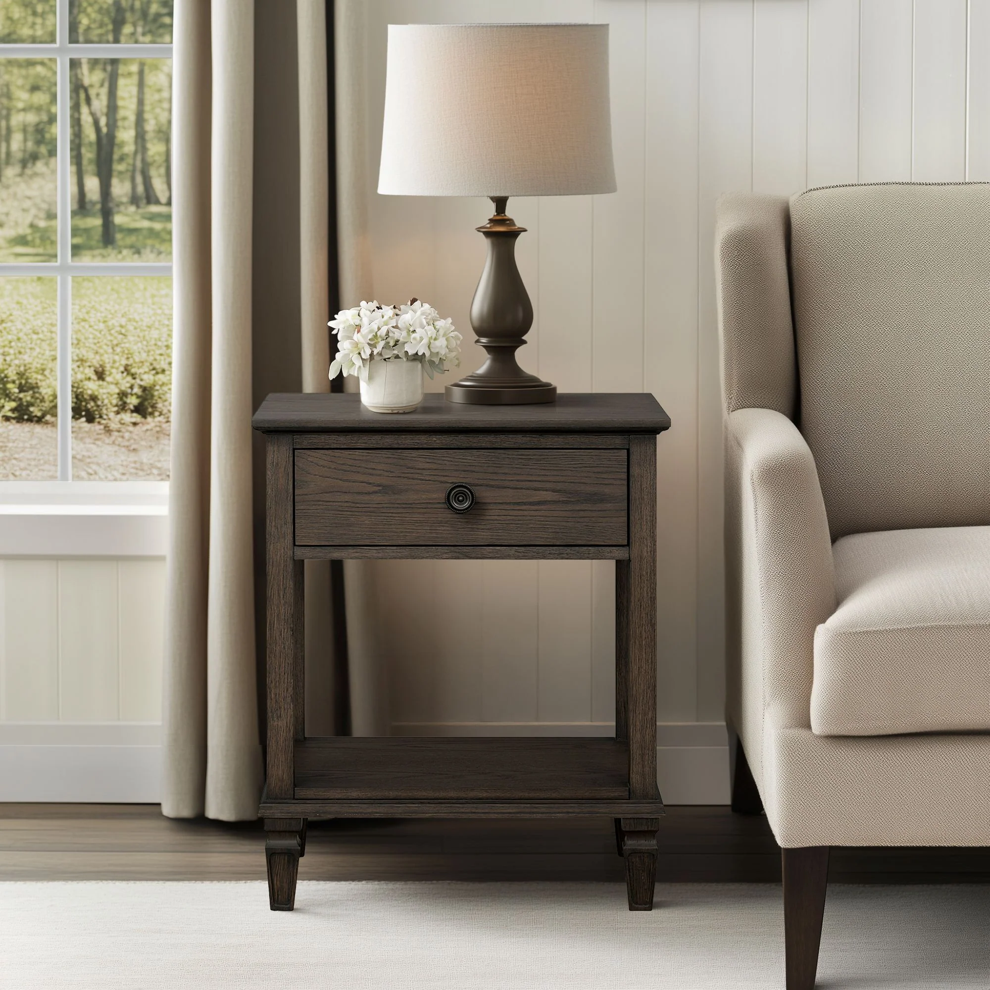 Victoria one-drawer wood bedside table with shelf - Image 50