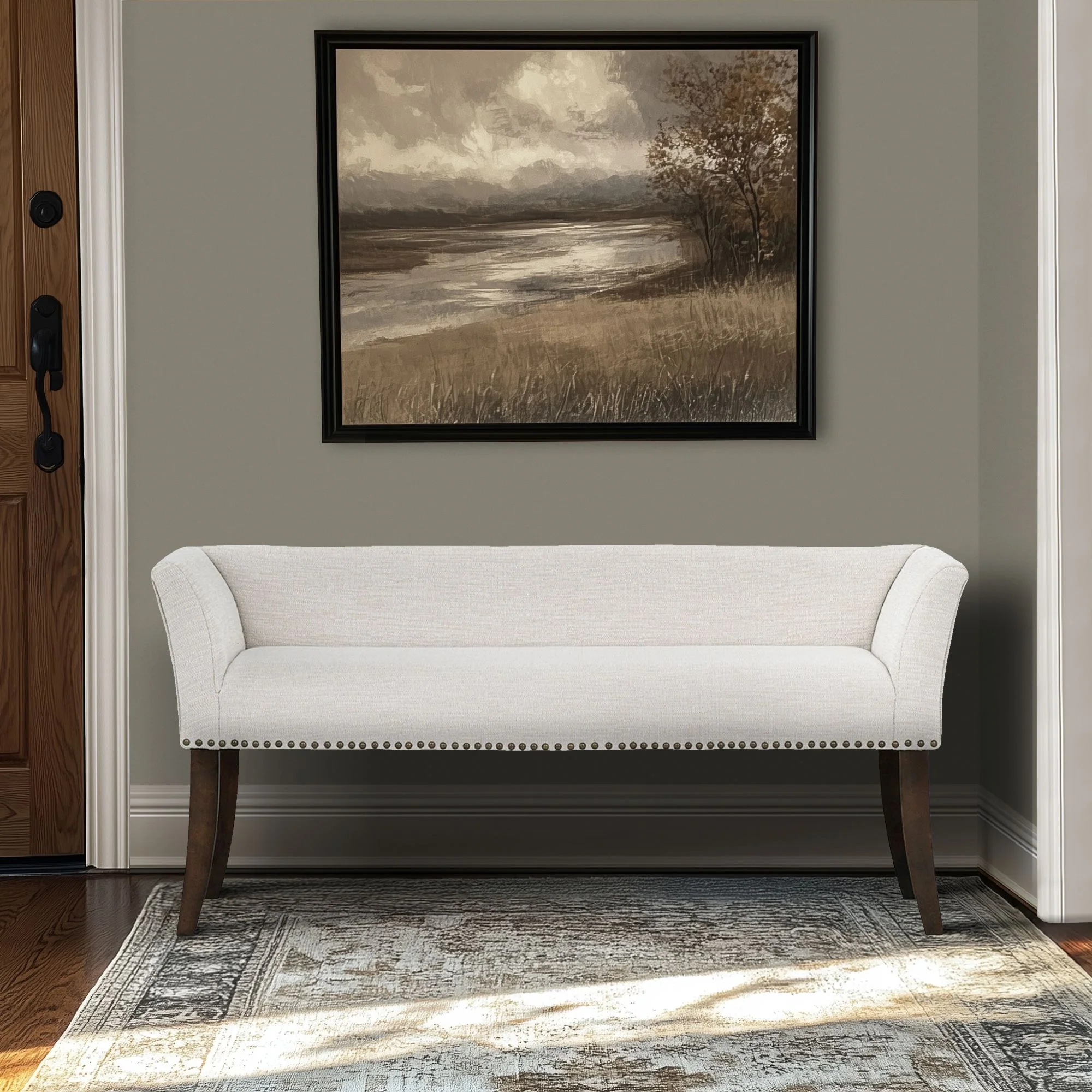 Welburn 49.5" Upholstered Bench with Back & Wood Legs - Image 11