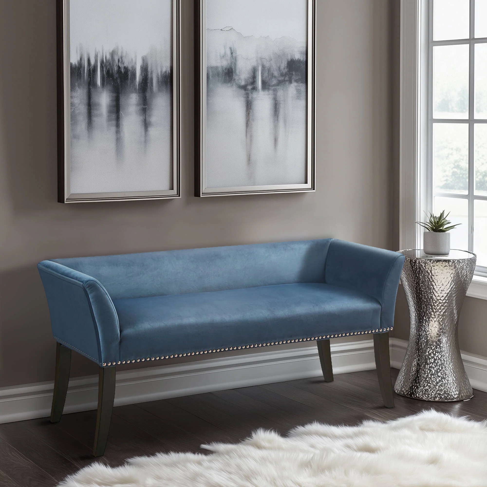 Welburn 49.5" Upholstered Bench with Back & Wood Legs - Image 13