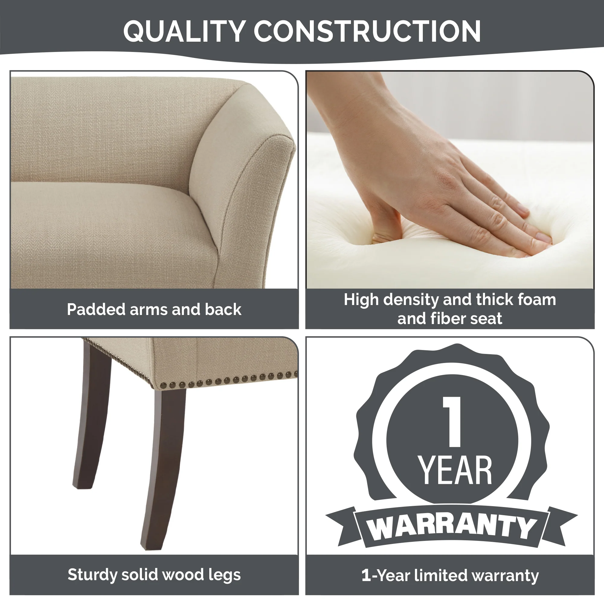 Welburn 49.5" Upholstered Bench with Back & Wood Legs - Image 38