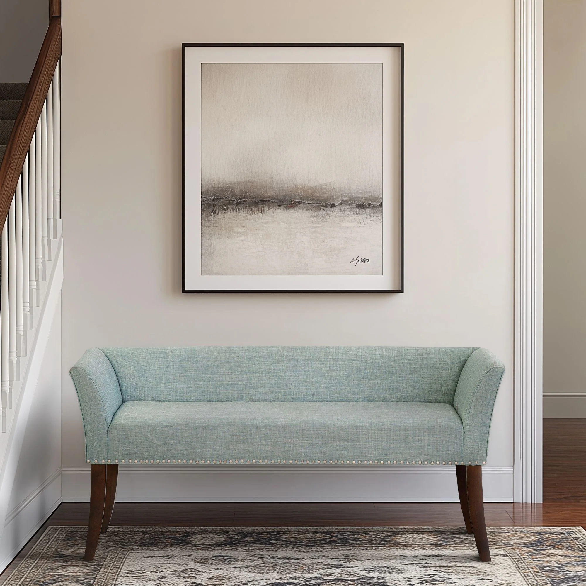 Welburn 49.5" Upholstered Bench with Back & Wood Legs - Image 4