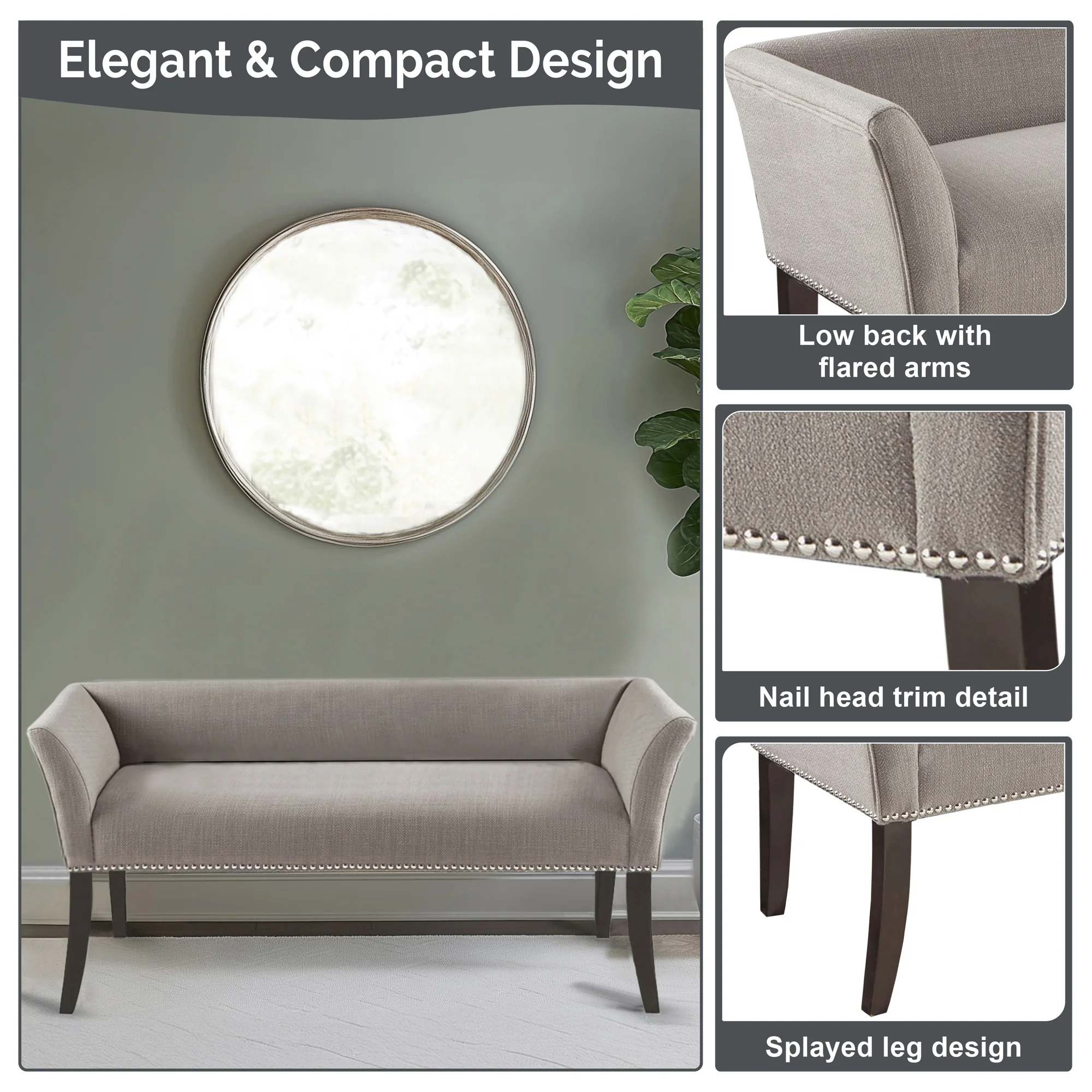 Welburn 49.5" Upholstered Bench with Back & Wood Legs - Image 41