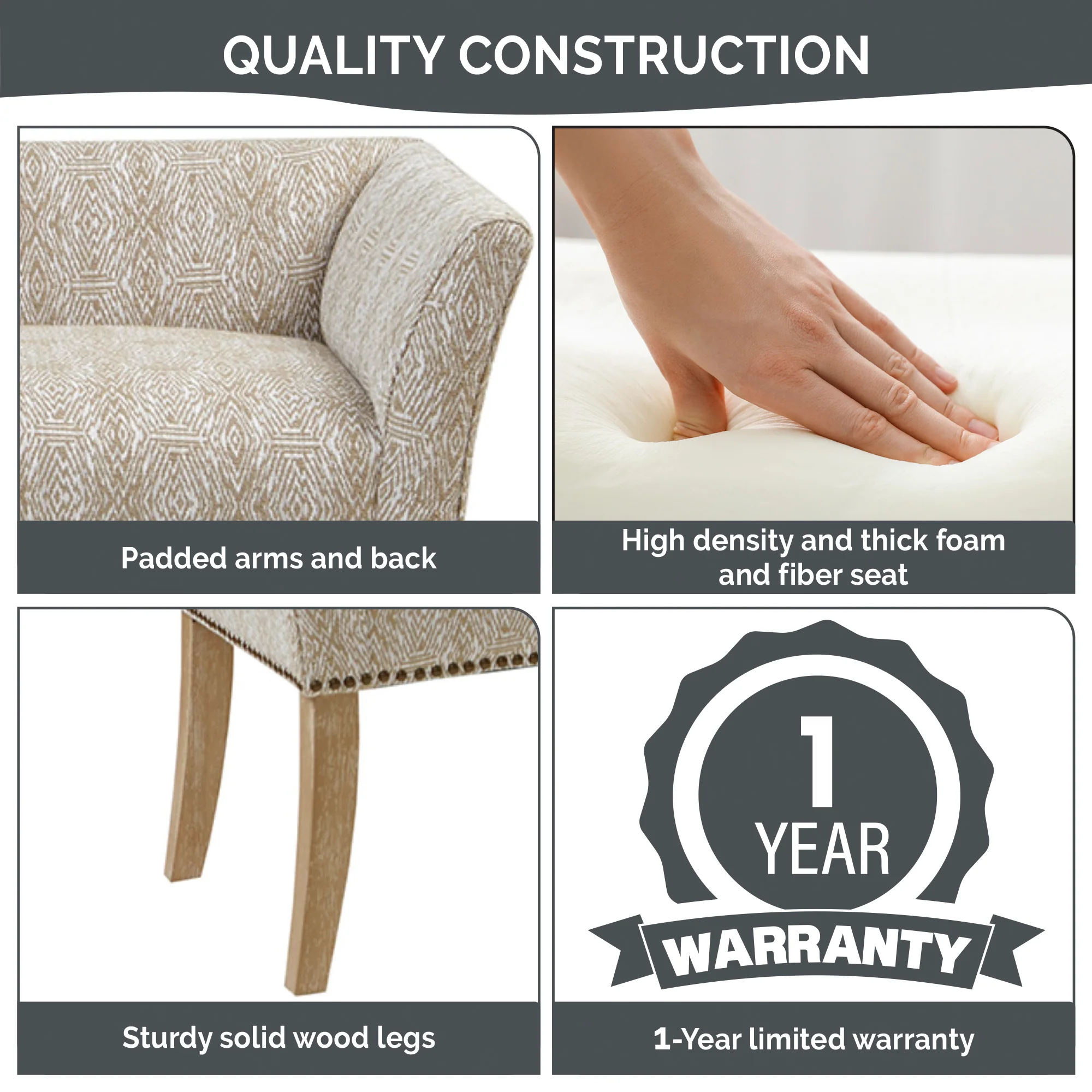 Welburn 49.5" Upholstered Bench with Back & Wood Legs - Image 45