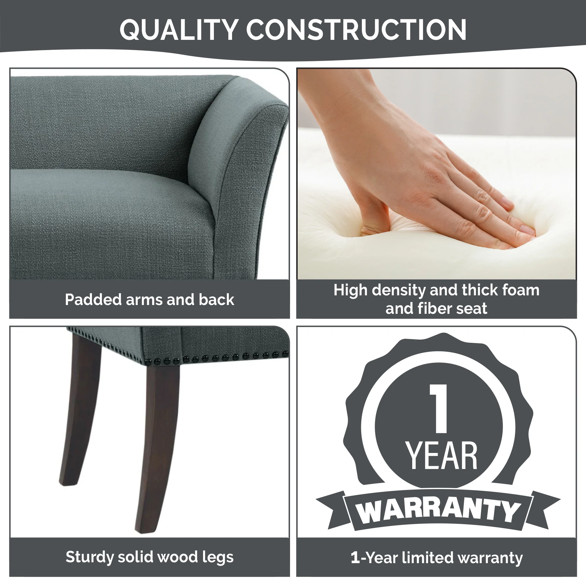 Welburn 49.5" Upholstered Bench with Back & Wood Legs - Image 46