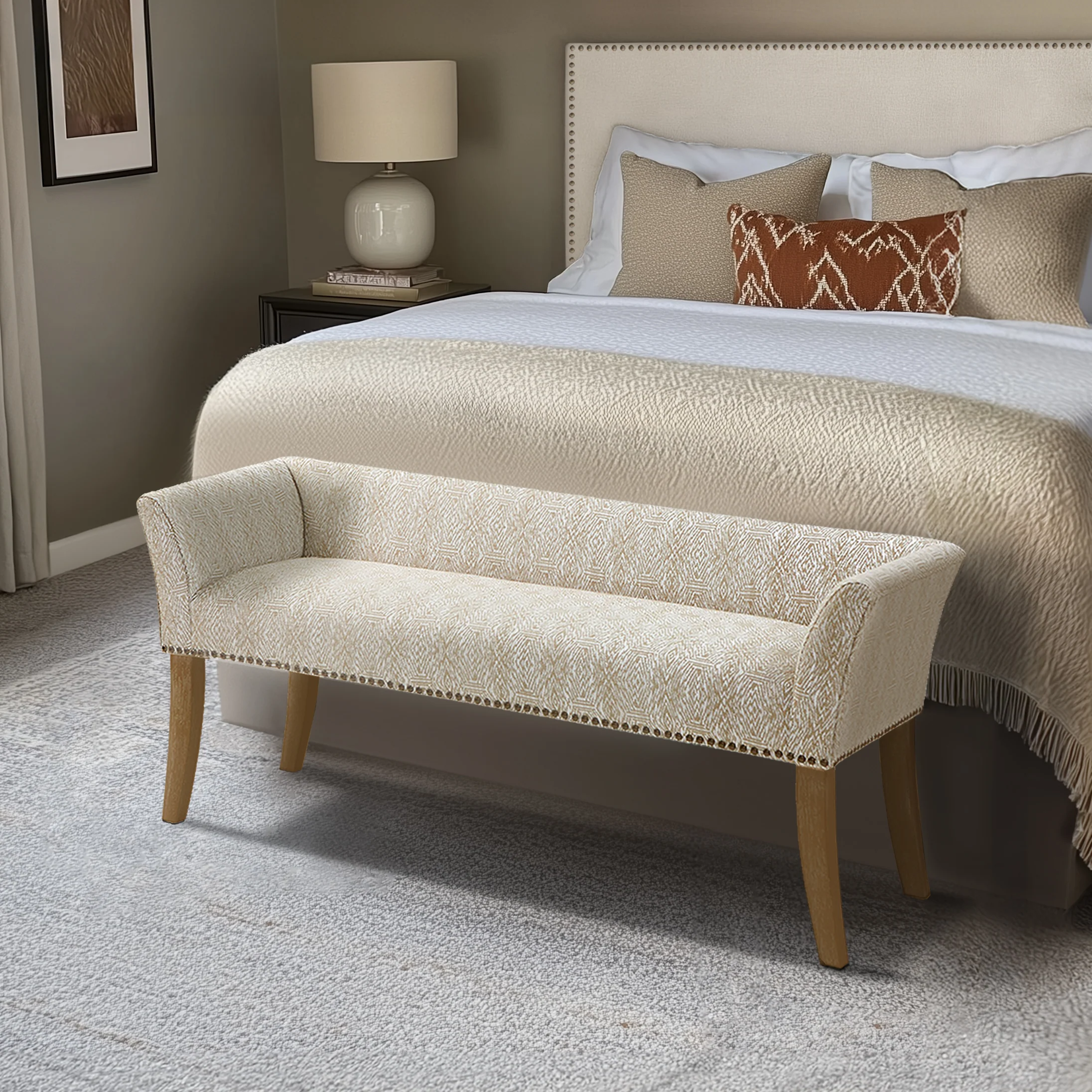 Welburn 49.5" Upholstered Bench with Back & Wood Legs - Image 6