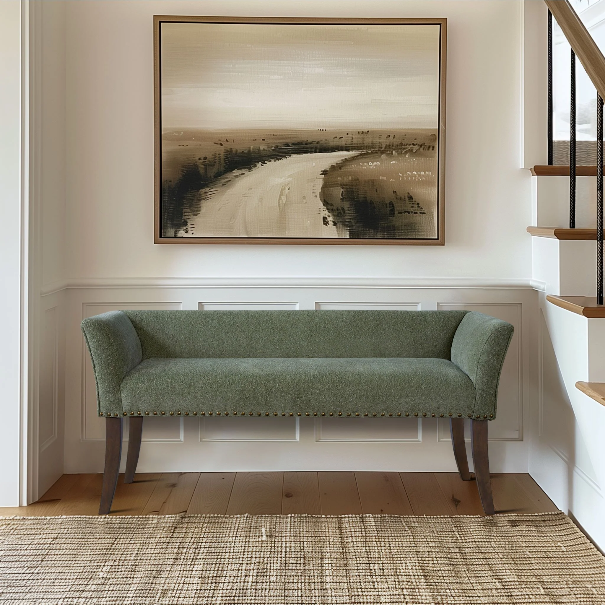 Welburn 49.5" Upholstered Bench with Back & Wood Legs - Image 7