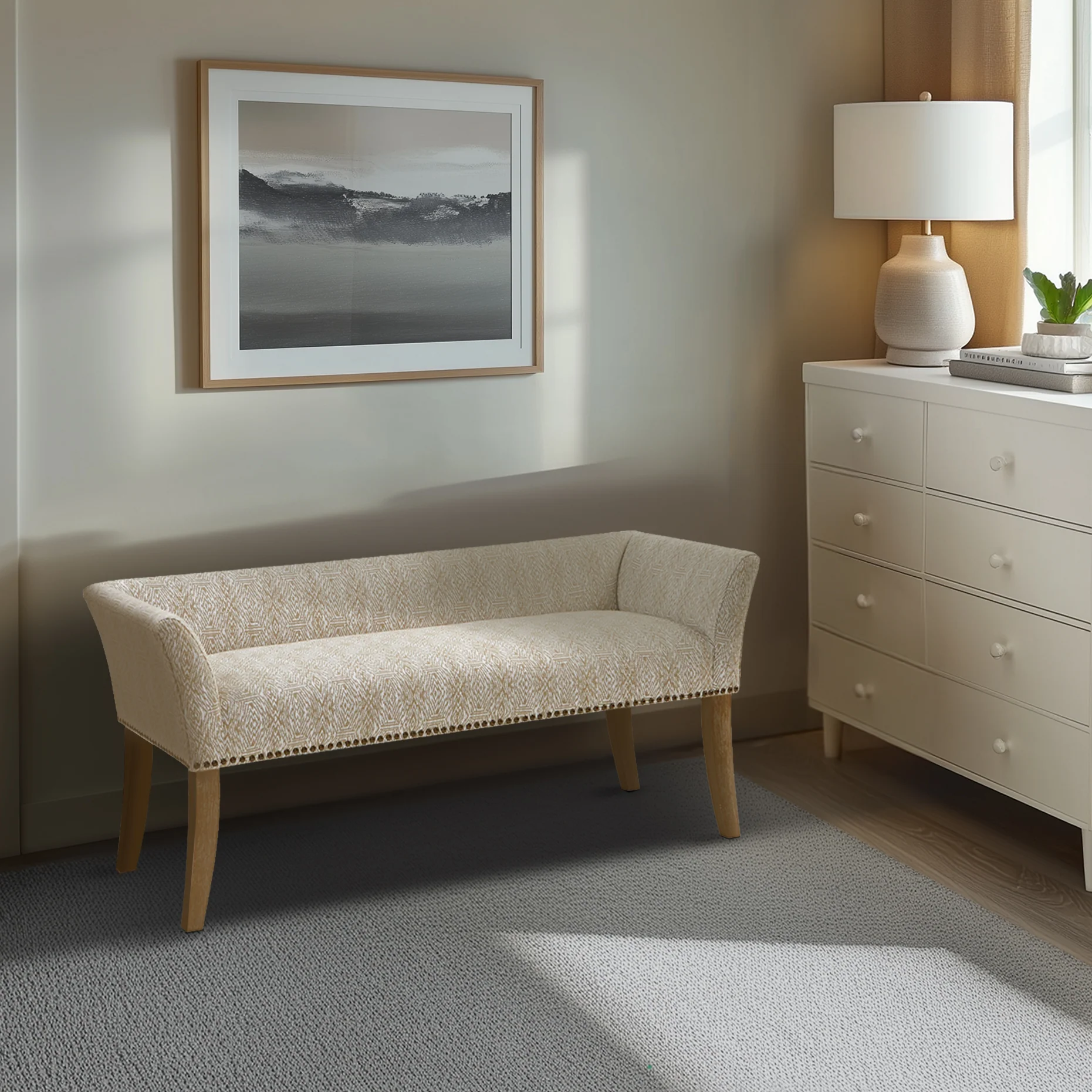 Welburn 49.5" Upholstered Bench with Back & Wood Legs - Image 78