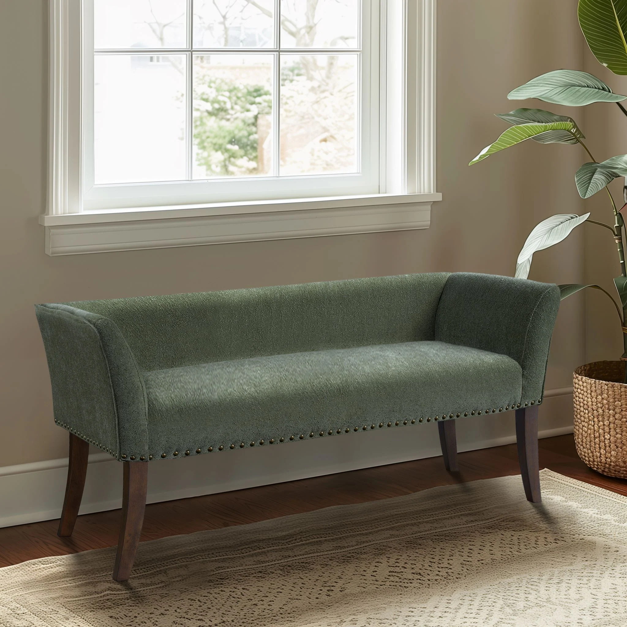 Welburn 49.5" Upholstered Bench with Back & Wood Legs - Image 85