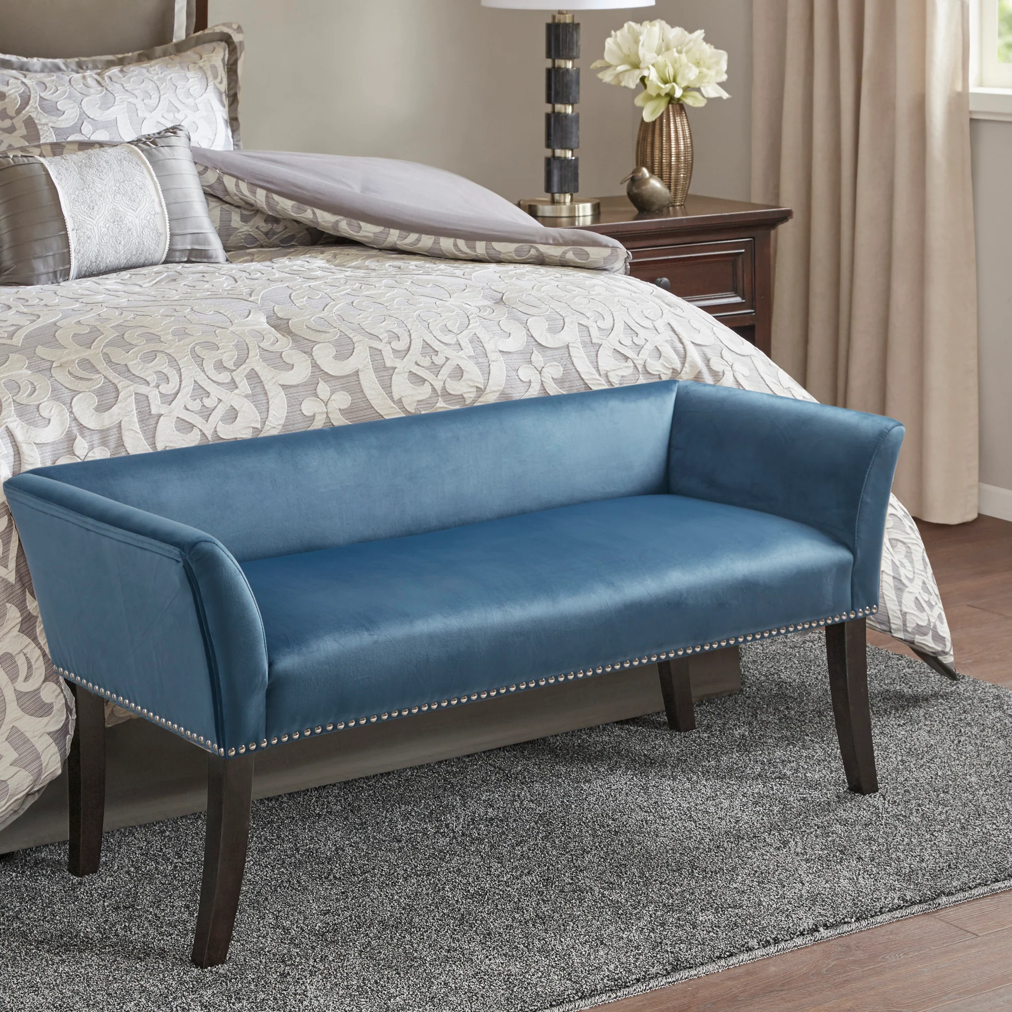 Welburn 49.5" Upholstered Bench with Back & Wood Legs - Image 9